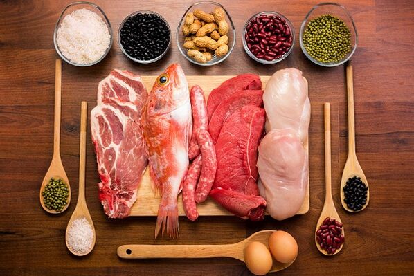Meat and fish products are displayed with prostatitis